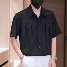 小伙立领纯色衬衫男休闲宽松风刺绣衬衣轻熟风A236-82573-P55，男装衬衫，电商A236