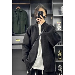 网图M03-特P55开衫毛衣男女秋冬季小众立领针织衫慵懒风情侣外套图片