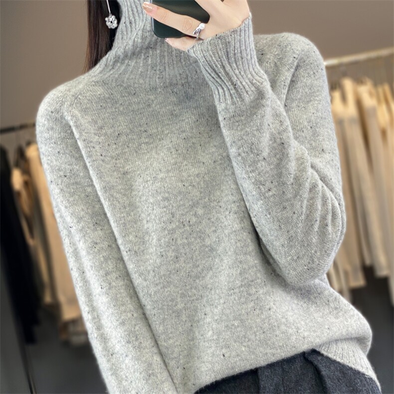 法式高端点子纱100%羊毛衫女堆堆领毛衣2026新款保暖打底针织衫,针织衫/毛衣,暖绒情旗舰店