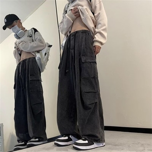 港风牛仔裤水洗美式阔腿休闲中性口袋潮流拖地男工装风G29/P48图片