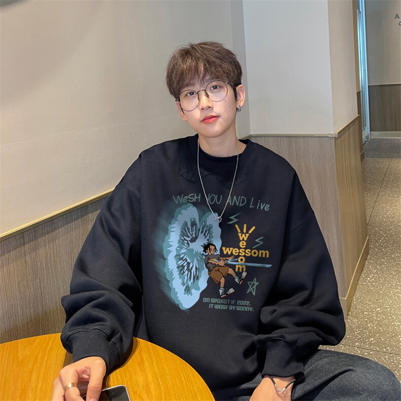 ！圆领卫衣男装港风长袖T恤男外套男WY242-特P23,男装T恤,电商B367