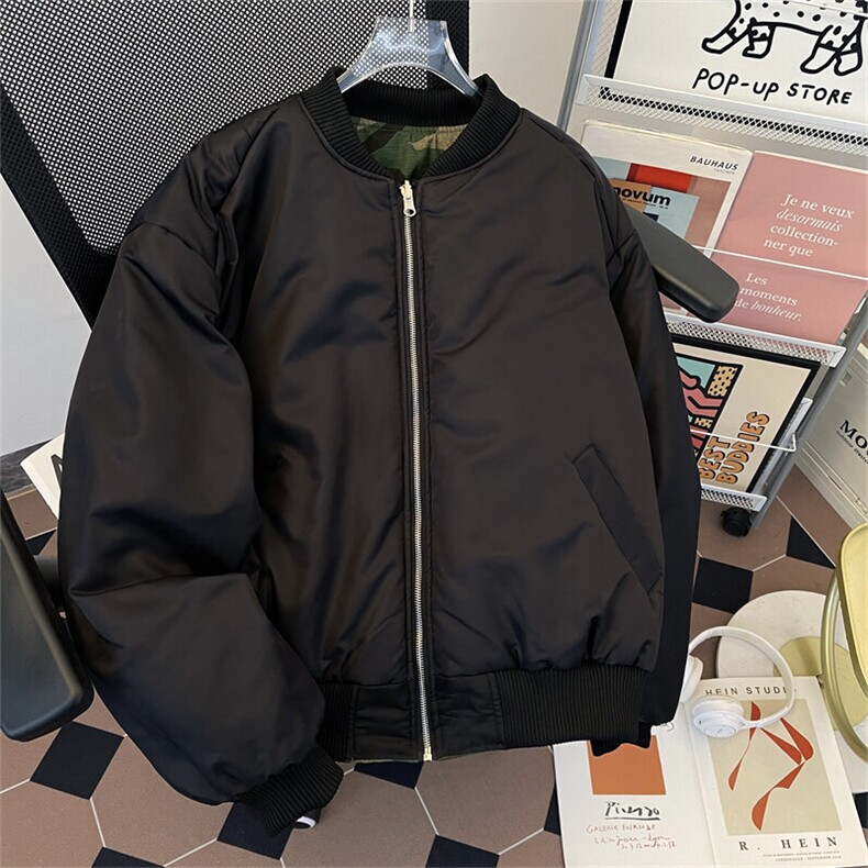 美式双面穿迷彩棉服男女款拉链飞行夹克冬季保暖外套M0923-P100图片