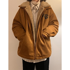 假两件设计感羊羔绒翻领棉服男冬季-JK22403-p180-控228，男装棉衣，星座605(原A050)