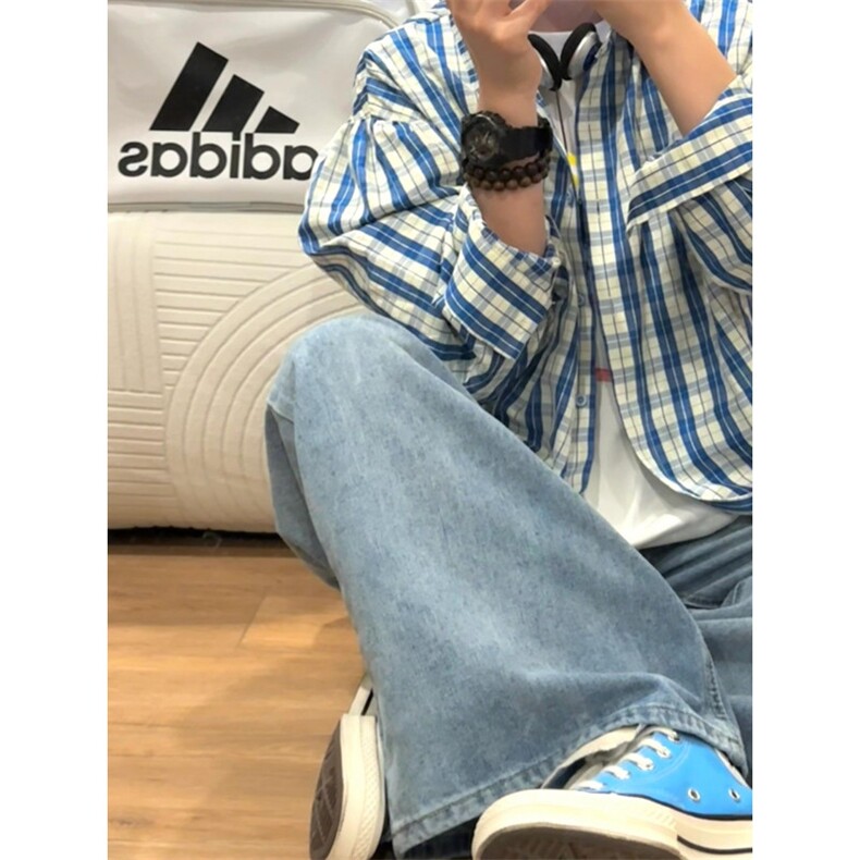 【有货】cleanfit蓝白格子衬衫男美式复古长袖衬衣N316LL-特P45,男装衬衫,星座1007（原301D）