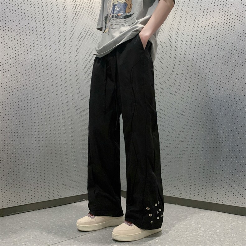 设计感高街潮牌休闲裤排扣微喇叭伐木裤X1213-KK139-P58,男装休闲裤,星座1213