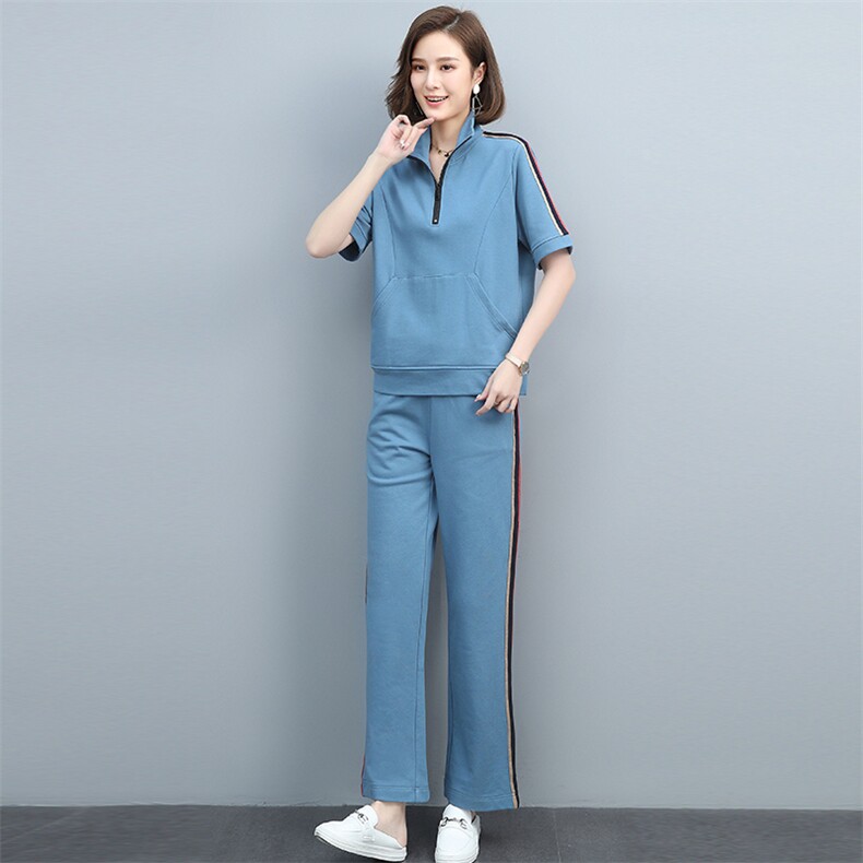 时尚休闲减龄拼色两件套舒适百搭显瘦运动套装,女装套装/套裙,天丽
