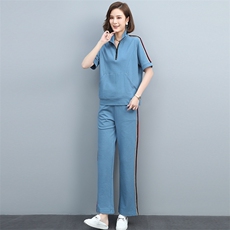 时尚休闲减龄拼色两件套舒适百搭显瘦运动套装，女装套装/套裙，天丽
