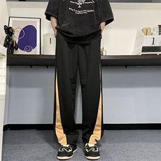 休闲裤2023夏季新款男装港风拼接直筒宽松大码长裤子K0190-P35，男装休闲裤，星座308B-1