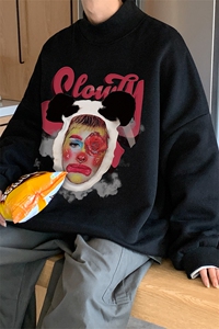 男加绒加厚高领卫衣头像印花落肩袖情侣款打底衫XZ514-2-G80-P48图片