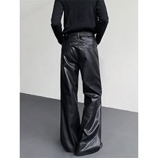 暗黑系高街拉链设计PU皮裤子男cleanfit痞帅微喇长裤PK10P85，男装皮裤，星座512-1（原513-3）