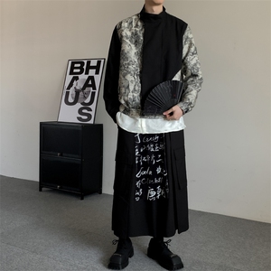 春装2025新中式拼接立领短款夹克男女潮水墨画提花潮牌拼接外套图片
