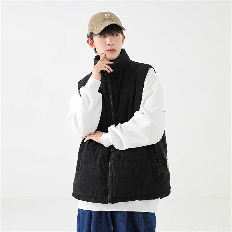 冬季灯芯绒棉马甲男复古加厚立领棉服情侣外套配挎包8516-P70,男装棉衣,电商B306
