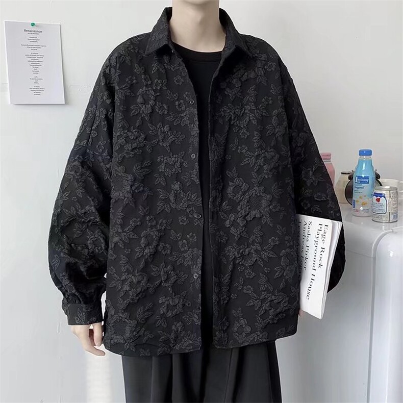 丝绸缎面衬衫男士长袖春秋浮雕压花潮流宽松纯色衬衣潮C43-P40,男装衬衫,星座1116A-1（原606A）
