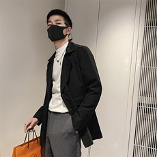 社会风秋纯色宽松西装领风衣夹克潮男配腰带B297-7707-P88控118，男装夹克，电商B297