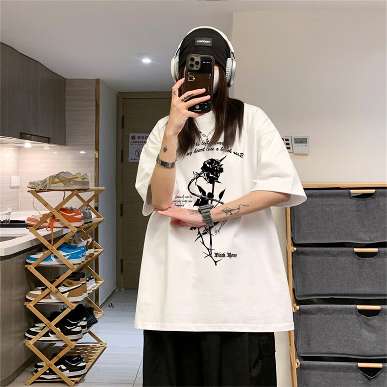 2024夏季中性风男女港风宽松纯棉体恤半袖dt420特p19,男装T恤,电商B370