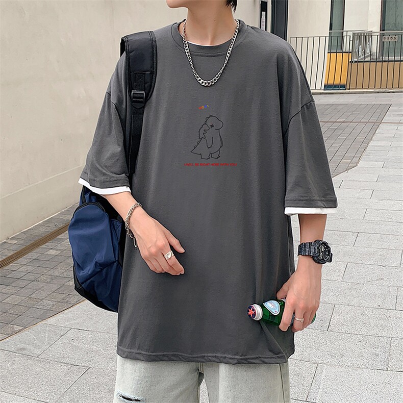 JT55140-P25假两件短袖t恤男大码胖子半袖体恤半截袖港风,男装T恤,电商A040