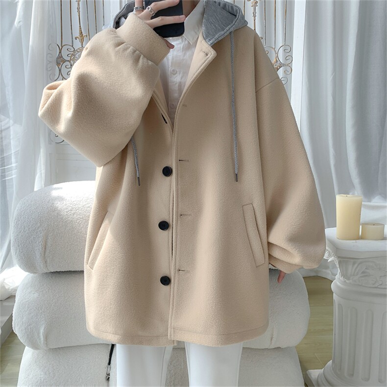 N6108/P95秋冬新款连帽假两件中长款毛呢大衣男风衣大码呢料上衣，男装风衣，电商A141