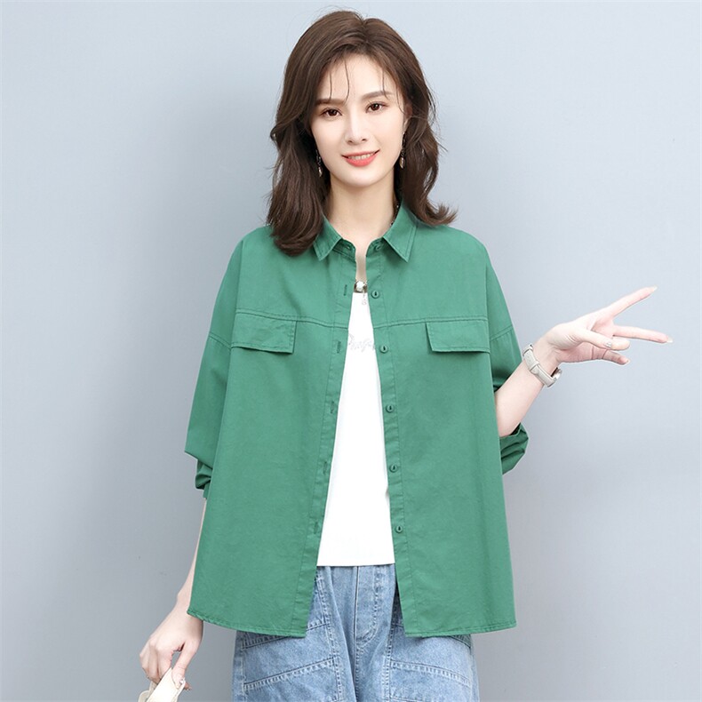短外套女春秋2022年新款中年妈妈休闲大码衬衫休闲棉麻短款衬衣,女装衬衫,叶笙衣
