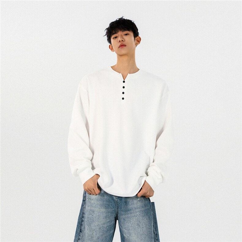 港风2026春季打底衫宽松长袖T恤春装亨利领男装大码上衣S387特P28，男装T恤，电商A233-1