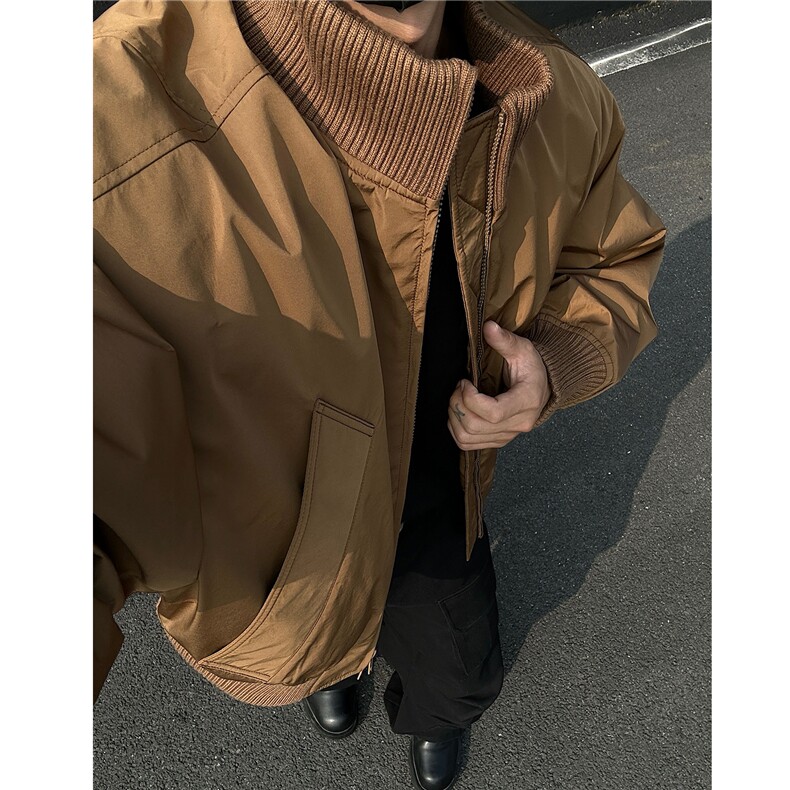 主推美式高街立领棒球棉服飞行夹克棉衣短款外套男H1030特P60，男装夹克，电商A341