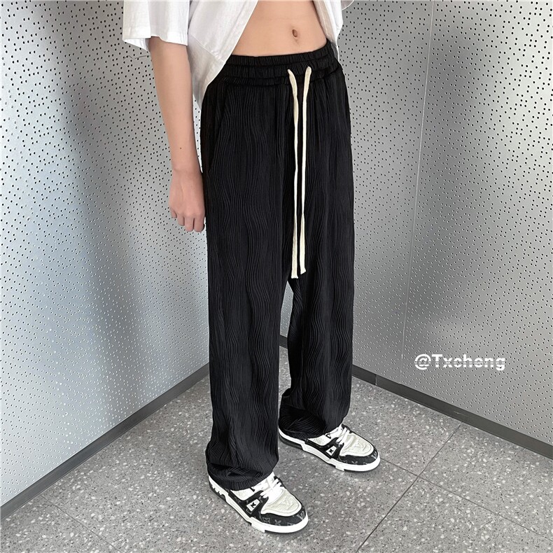 抖音品质波浪纹透气面料夏港风冰丝质感长裤B315-K23292-P45控58,男装休闲裤,电商B315