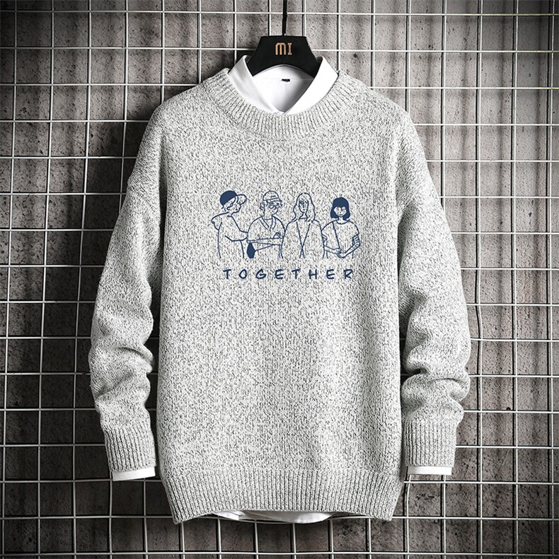 M19191-P45 加绒款-P65 加厚加绒毛衣男大码毛线衣男针织衫 网格图片