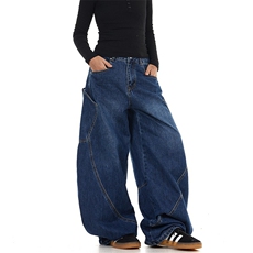 美式复古大口袋弯刀牛仔裤女春秋款辣妹宽松阔腿拖地裤NZK520-P55，男装牛仔裤，星座302B-2