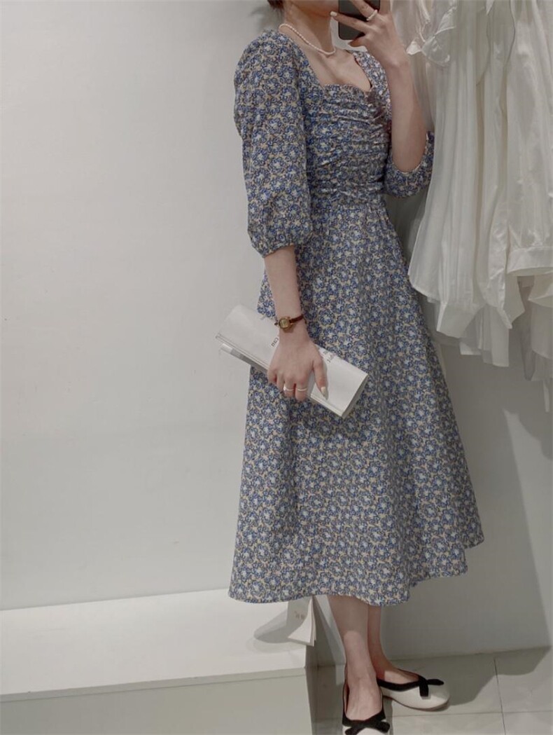 韩系小花连衣裙，女装连衣裙，驿谷