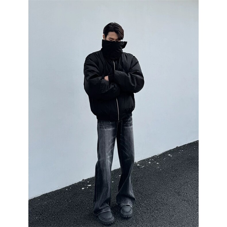 【现货】黑色连帽口罩棉服自制,男装棉衣,星座910A