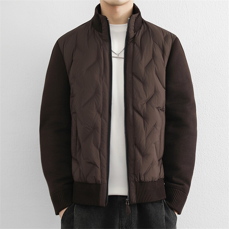 高端轻奢针织袖羽绒服男2025冬季新款潮流90鸭绒立领拼接外套,男装羽绒服,星座914