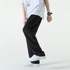控59-夏季新高腰宽松纯色无感冰丝松紧腰大码阔腿裤KS0027-P40，男装休闲裤，电商A128