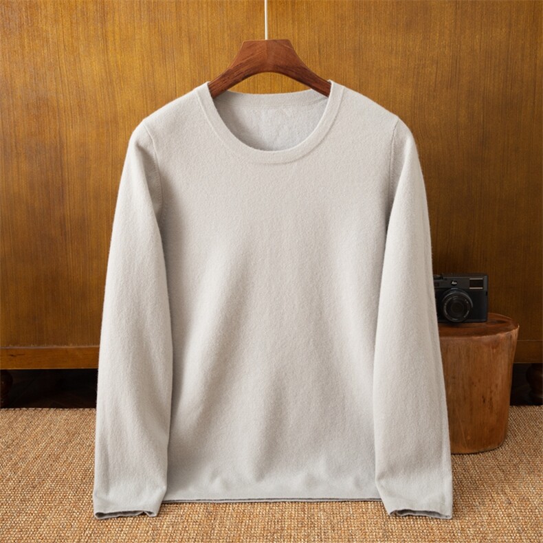 男士秋冬新款纯色圆领羊绒羊绒衫舒适保暖简约时尚，男装羊绒套衫，米亚康羊绒