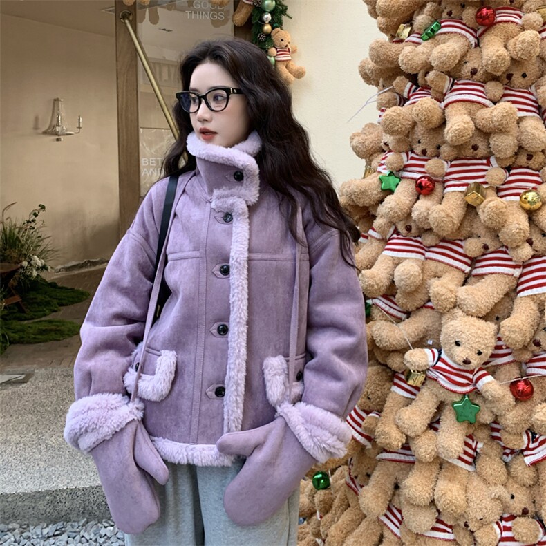 现货 加厚麂皮绒皮毛一体  附带手套 2C229-81218-P229-K418图片