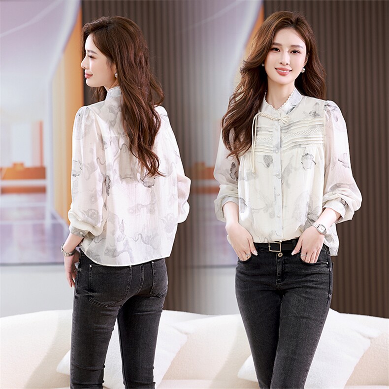 2026春新款新中式印花衬衫女长袖，女装衬衫，板酷