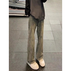 【有货】DK87-P58复古蓝解构微喇牛仔裤男生潮牌痞帅炸街直筒裤，男装牛仔裤，星座603-2