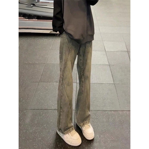 【有货】DK87-P58复古蓝解构微喇牛仔裤男生潮牌痞帅炸街直筒裤图片