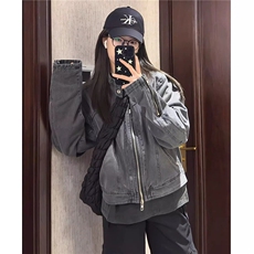 cleanfit短款正肩牛仔外套男女款春秋季潮牌高级感无领机车夹克，男装夹克，星座506A