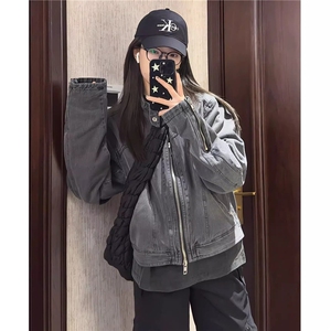 cleanfit短款正肩牛仔外套男女款春秋季潮牌高级感无领机车夹克图片