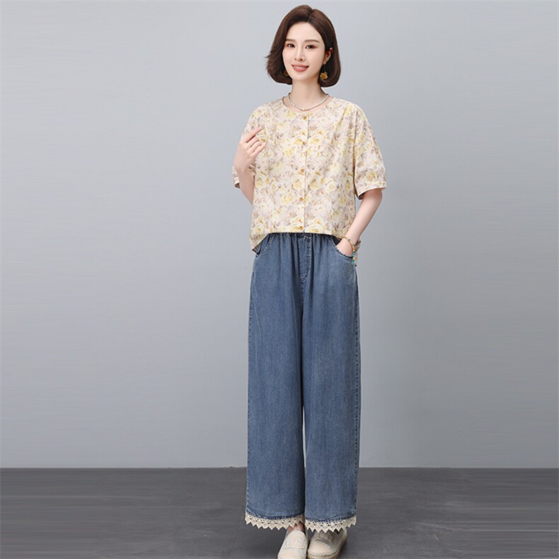 2025年夏季新款休闲小花牛仔花边两件套,女装套装/套裙,悦见她