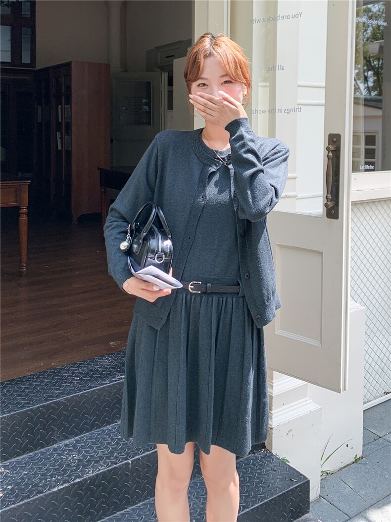 针织开衫+百褶背心连衣裙两件套装2C267-929-P120-K198,女装套装/套裙,茵姿媚