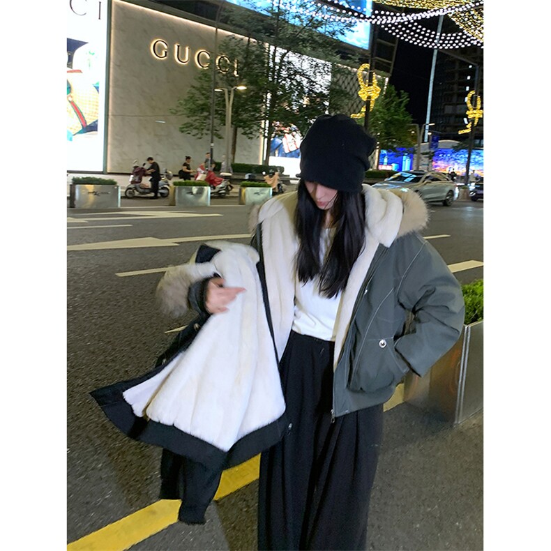 现货重磅boxy短款棉衣座山雕大毛毛领男女棉服水洗工装厚外套,男装棉衣,电商A443