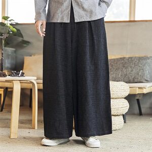秋季宽松舒适立体剪裁长款立体揉纸纹透气亚麻裤男款麻裤D259P75图片