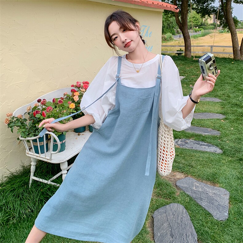 清纯甜美韩系氛围感连衣裙女夏2025新款慵懒松弛感减龄背带裙套装,女装套装/套裙,维壹