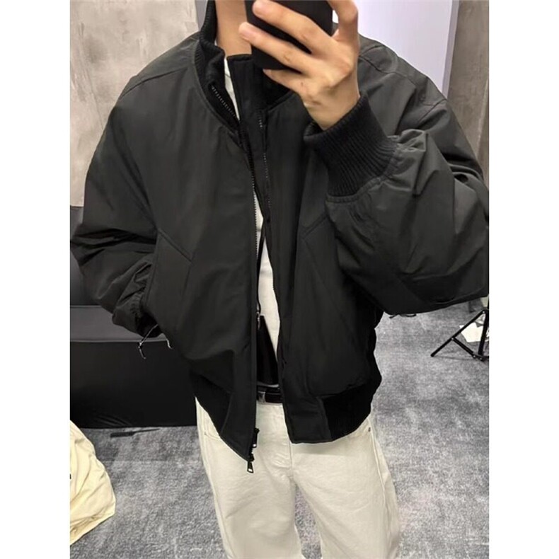 黑色飞行夹克棉服男冬季短款面包服美式cleanfit廓形立领棉衣外套,男装棉衣,星座908-1