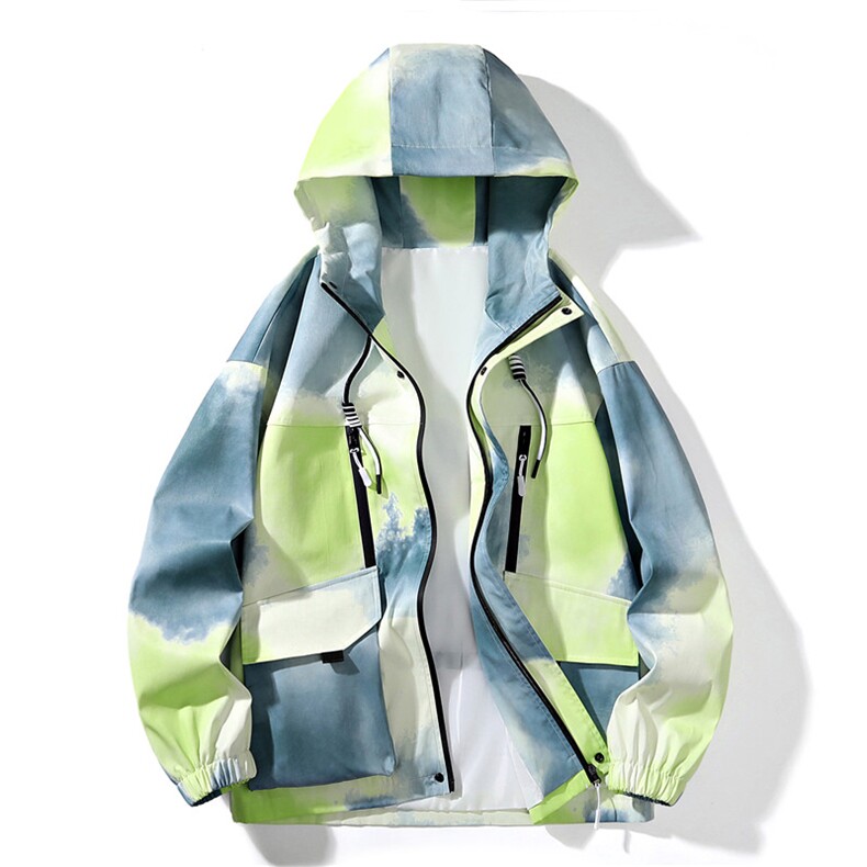 2026春季新款连帽夹克外套扎染冲锋衣工装情侣潮A436-D1207-P65,男装夹克,电商A436