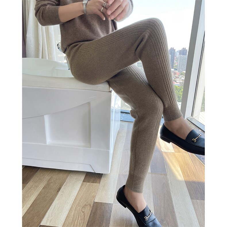 休闲裤女2024秋冬装新款针织羊毛裤舒适保暖,女装休闲裤,百越羊绒