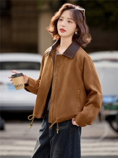 麂皮绒夹棉外套女2025冬季新款小个子棉服女翻领撞色帅气百搭外套，女装棉衣/棉服，梦懿尔