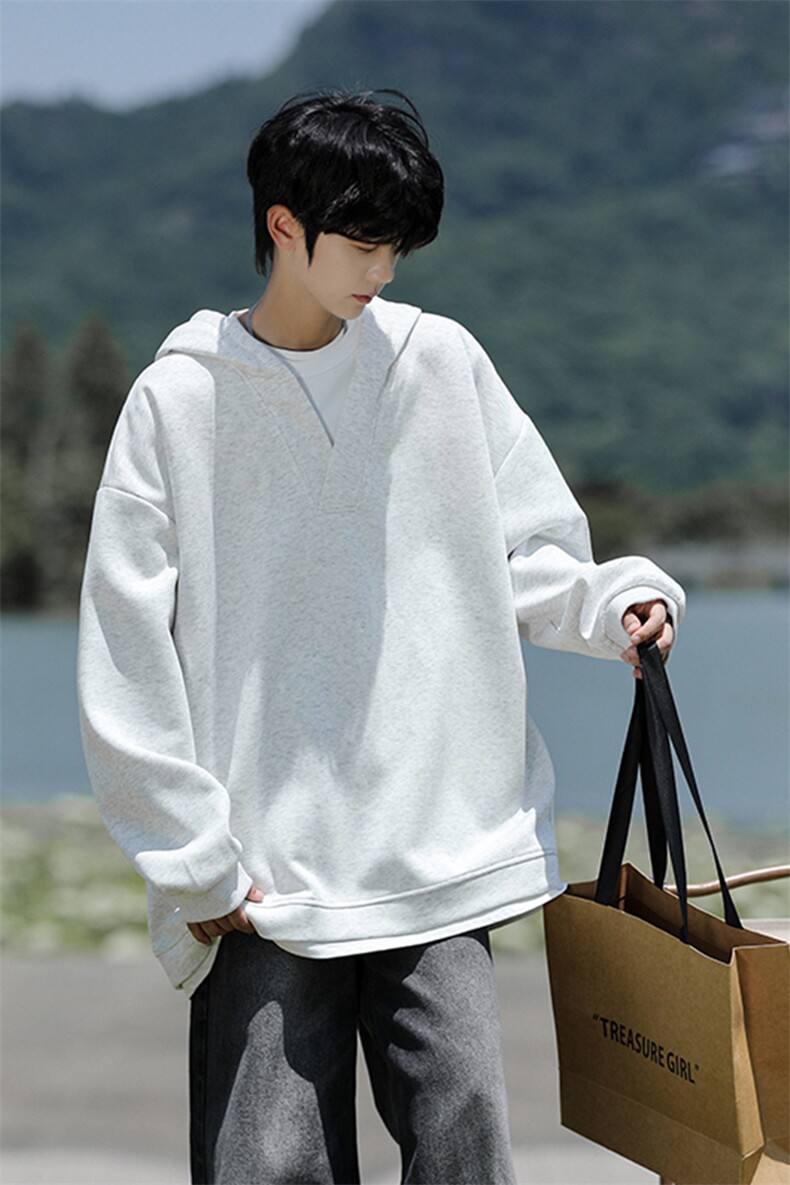 8XL-M叠穿假两件卫衣重磅连帽V领拼接套头衫宽松大码外套WY006P65,男装卫衣,电商B312