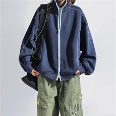 WY851-P65-450克重磅美式街头撞色明线解构开衫卫衣情侣外套，女装短外套，星座1811B