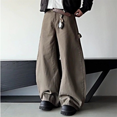 美式复古军绿色弯刀牛仔裤2025春新款街头廓形宽松阔腿镰刀裤子，男装休闲裤，星座506A